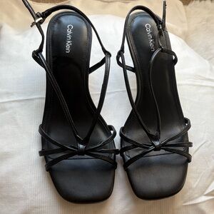 Calvin Klein Black Kitten Heeled Sandals with Criss-Cross Straps